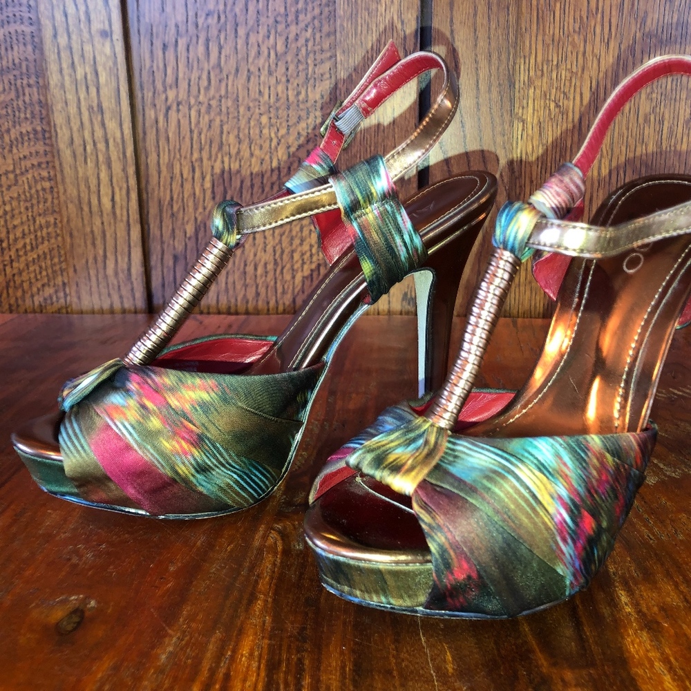 ALDO Tye-dyed Satin & Copper Mary Jane Stilettos